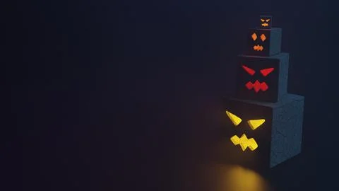 Helloween cube head on black background. 3D Render Stock Illustration