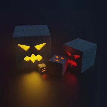 Helloween cube head on black background. 3D Render Stock Illustration