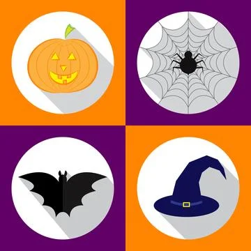 Helloween icons set. Vector illustration for Halloween. Flat design style. .. Stock Illustration