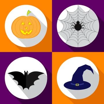 Helloween icons set. Vector illustration for Halloween. Flat design style. .. Stock Illustration
