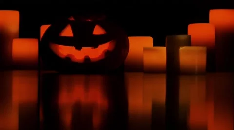Helloween pumpkin and candles Stock Footage 68598731