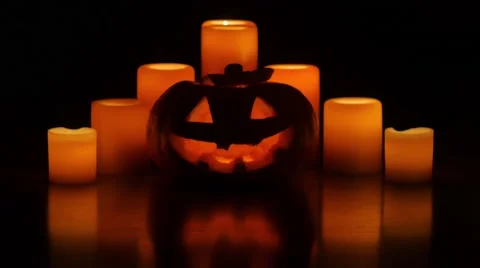 Helloween pumpkin and candles Video stock 68609358