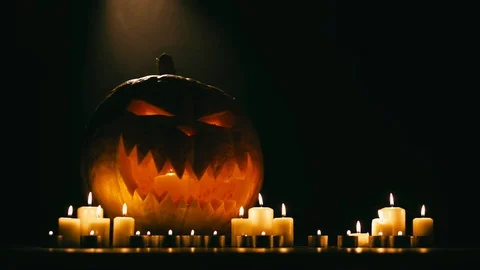 Helloween pumpkin with candles Stock Footage 94899014