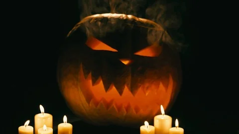 Helloween pumpkin with candles Stock Footage 94899395
