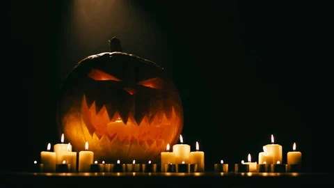 Helloween pumpkin with candles Stock Footage 94899622