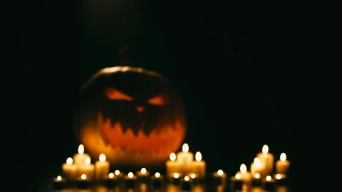 Helloween pumpkin with candles Stock Footage 94899655
