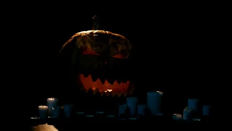 Helloween pumpkin with candles Stock Footage 95046599