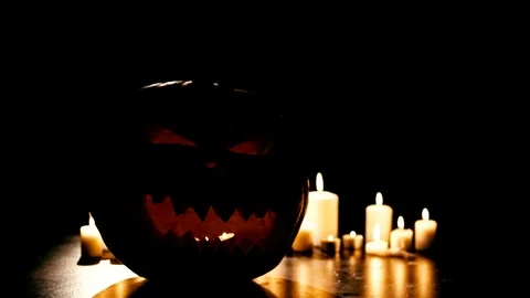 Helloween pumpkin with candles Video stock 95046922