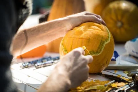 Helloween pumpkin carving Stock Photos