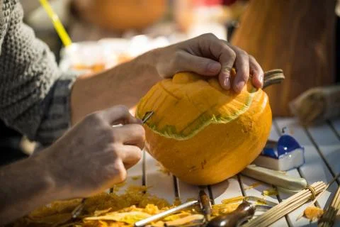 Helloween pumpkin carving Stock Photos