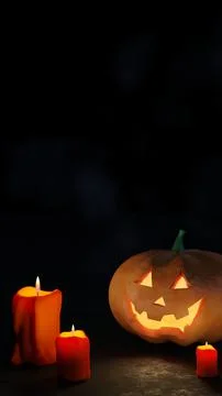Helloween pumpkin head jack with candles on black background. 3D Render Stock Illustration
