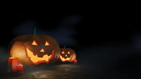 Helloween pumpkin head jack with candles on black background. 3D Render Stock Illustration