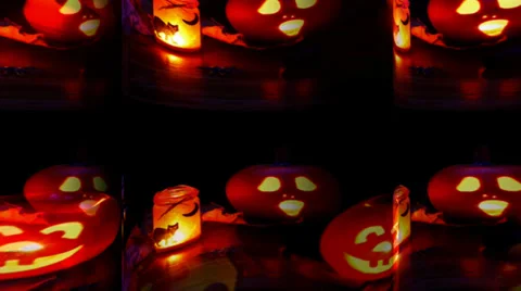 Helloween - Pumpkins and Lanterns on a Table Stockbeeldmateriaal 29416006