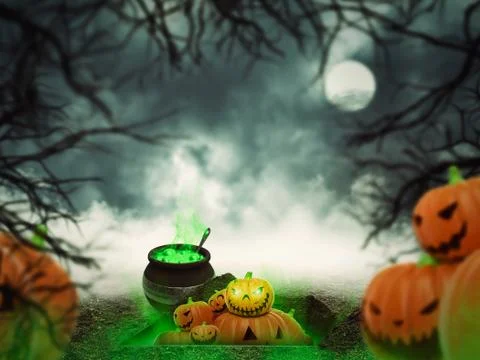 Helloween pumpkins in the forest Stock Illustration