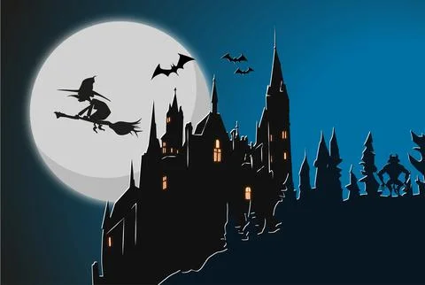 Helloween scary castle on a dark background Stock Illustration