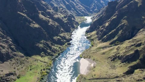 Hells Canyon Aerial Snake River White Water Rapids Deep Gorge Idaho Oregon Stock Footage 335486816