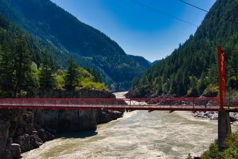 The Hell's Gate Suspension Bridge over the Fraser River.   BC Canada Stock Photos