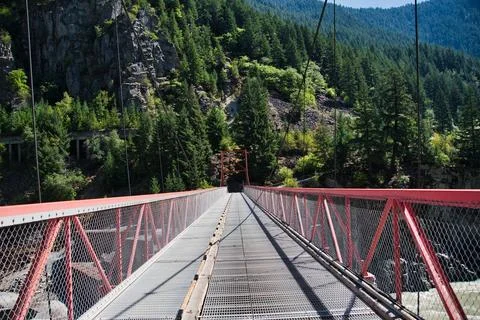 The Hell's Gate Suspension Bridge over the Fraser River.   BC Canada Stock Photos