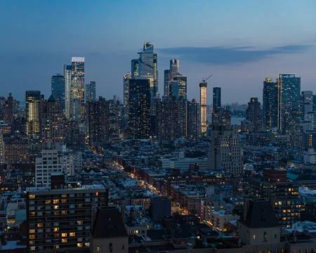 Hells Kitchen during blue hour Stock Photos