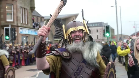 Up helly aa slow mo day 400 Stock Footage 301077829