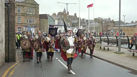 Up helly aa slow mo day 600 Stock Footage 301077995