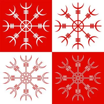 Helm of Awe or helm of terror sign. Aegishjalmur. Icelandic symbol set Stock Illustration