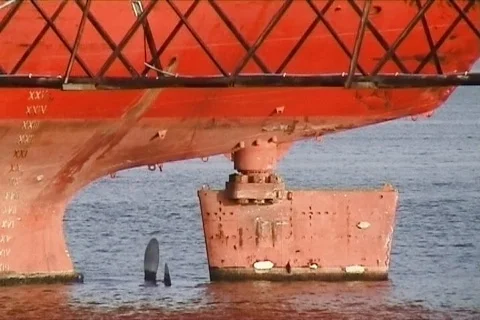 Helm of cargo ship Stock Footage