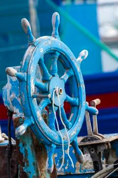 Helm of an old boat Stock Photos