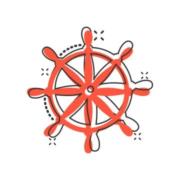 Helm wheel icon in comic style. Navigate steer cartoon vector illustration on イラスト素材