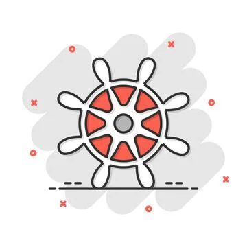 Helm wheel icon in comic style. Navigate steer cartoon vector illustration on イラスト素材