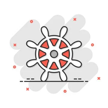 Helm wheel icon in comic style. Navigate steer cartoon vector illustration on イラスト素材