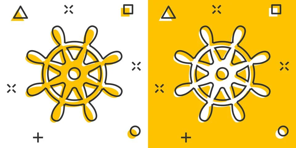 Helm wheel icon in comic style. Navigate steer cartoon vector illustration on イラスト素材