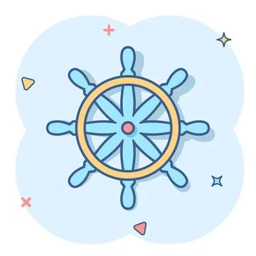 Helm wheel icon in comic style. Navigate steer cartoon vector illustration on イラスト素材