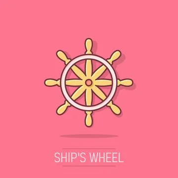 Helm wheel icon in comic style. Navigate steer cartoon vector illustration .. イラスト素材