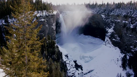Helmcken Fall, Wells Gray Provincial Park, mist rising in early morning, 4k Stock Footage 166318034