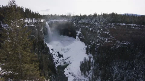 Helmcken Falls, long shot of river canyon in winter, 4k Stock Footage 166127001