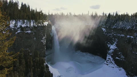 Helmcken Falls, snow cone, winter waterfall, B.C. 4k Stock Footage 294608124