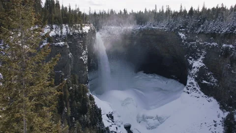 Helmcken Falls, waterfall in slowmotion, dropping into ice cone, winter, 4k Stock Footage 166127034