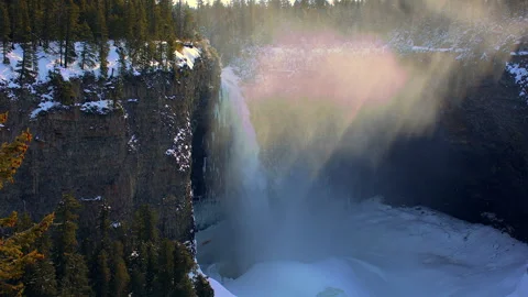 Helmcken Falls, waterfall in Wells Gray Park, B.C. winter, 4k Stock Footage 294607041