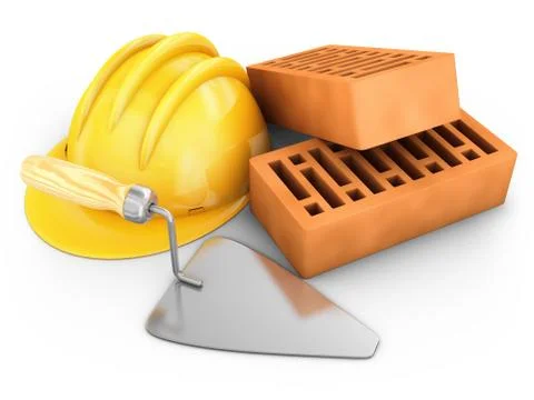 Helmet and bricks Stock Illustration