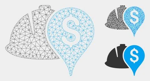 Helmet and Money Pointer Vector Mesh Wire Frame Model and Triangle Mosaic Icon Illustrazione stock