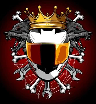 Helmet with bones background vector template Stock Illustration