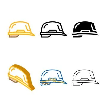 Helmet builder hat accessory color icon vector set Stock Illustration