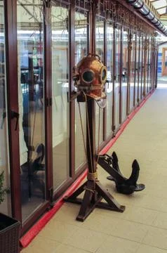 Helmet of the diver in the interior. Stock Photos