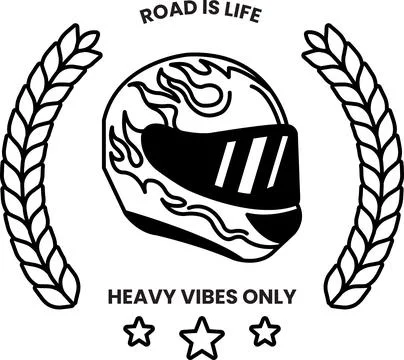 A helmet with flames on it and the words in the style of sign illustrations Stock Illustration