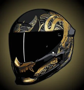 A helmet with a golden snake pattern Stock Illustration