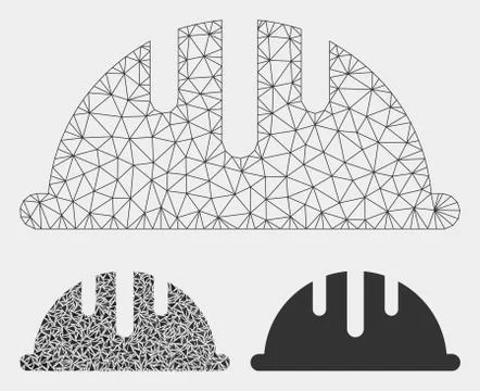 Helmet Vector Mesh 2D Model and Triangle Mosaic Icon Stock-Illustration