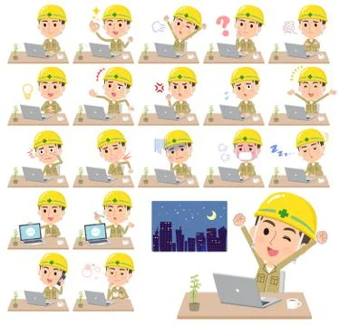 Helmet worker men desk work Stock Illustration