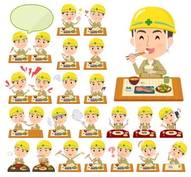 Helmet worker men Meal Illustrazione stock