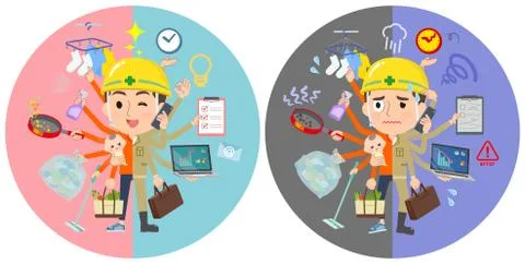 Helmet worker men mulch task switch Stock Illustration